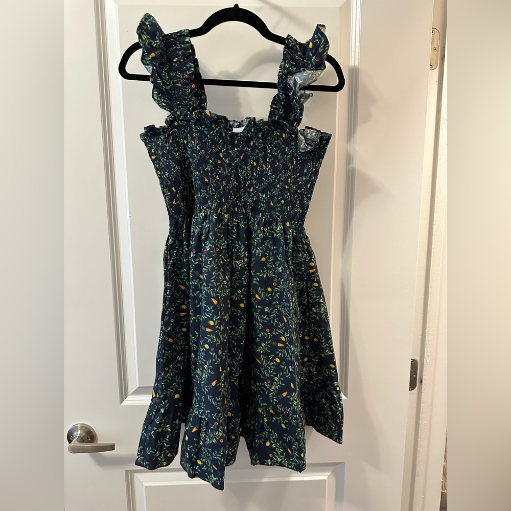 Hill House Elizabeth Nap Dress in midnight garden poplin, size M